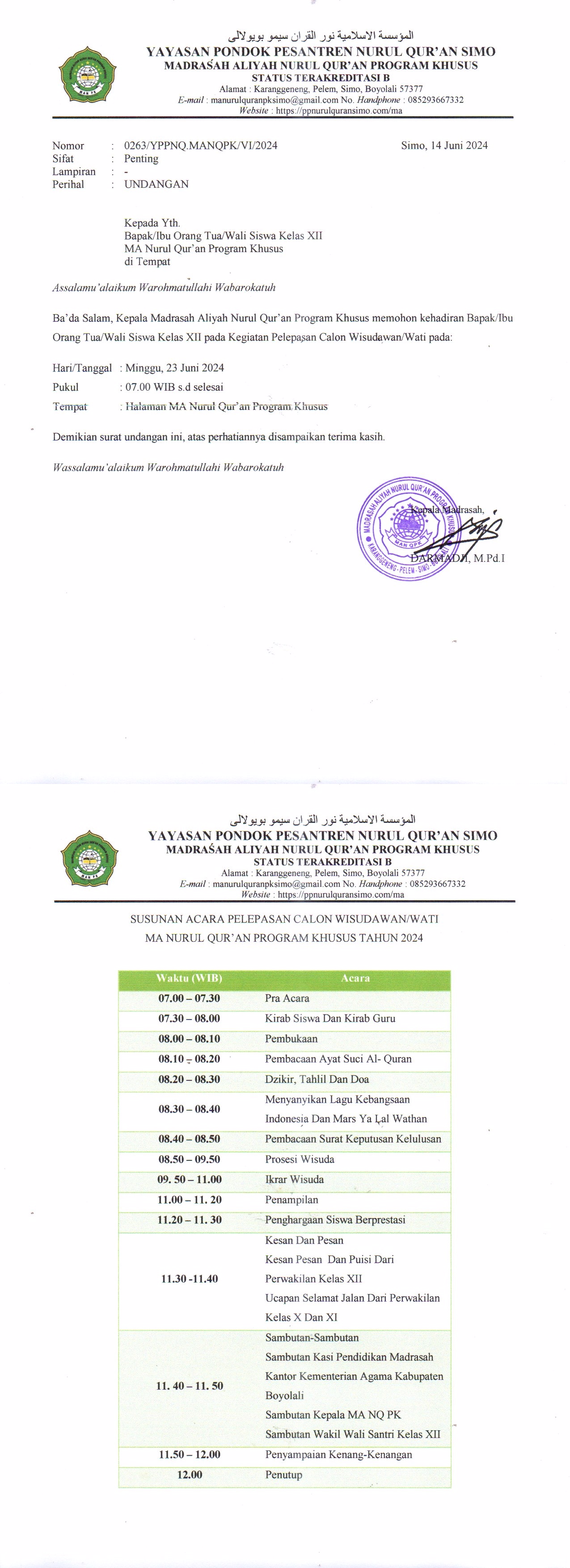 Undangan Pelepasan Calon Wisudawan/wati Angkatan ke 4 MANQPK